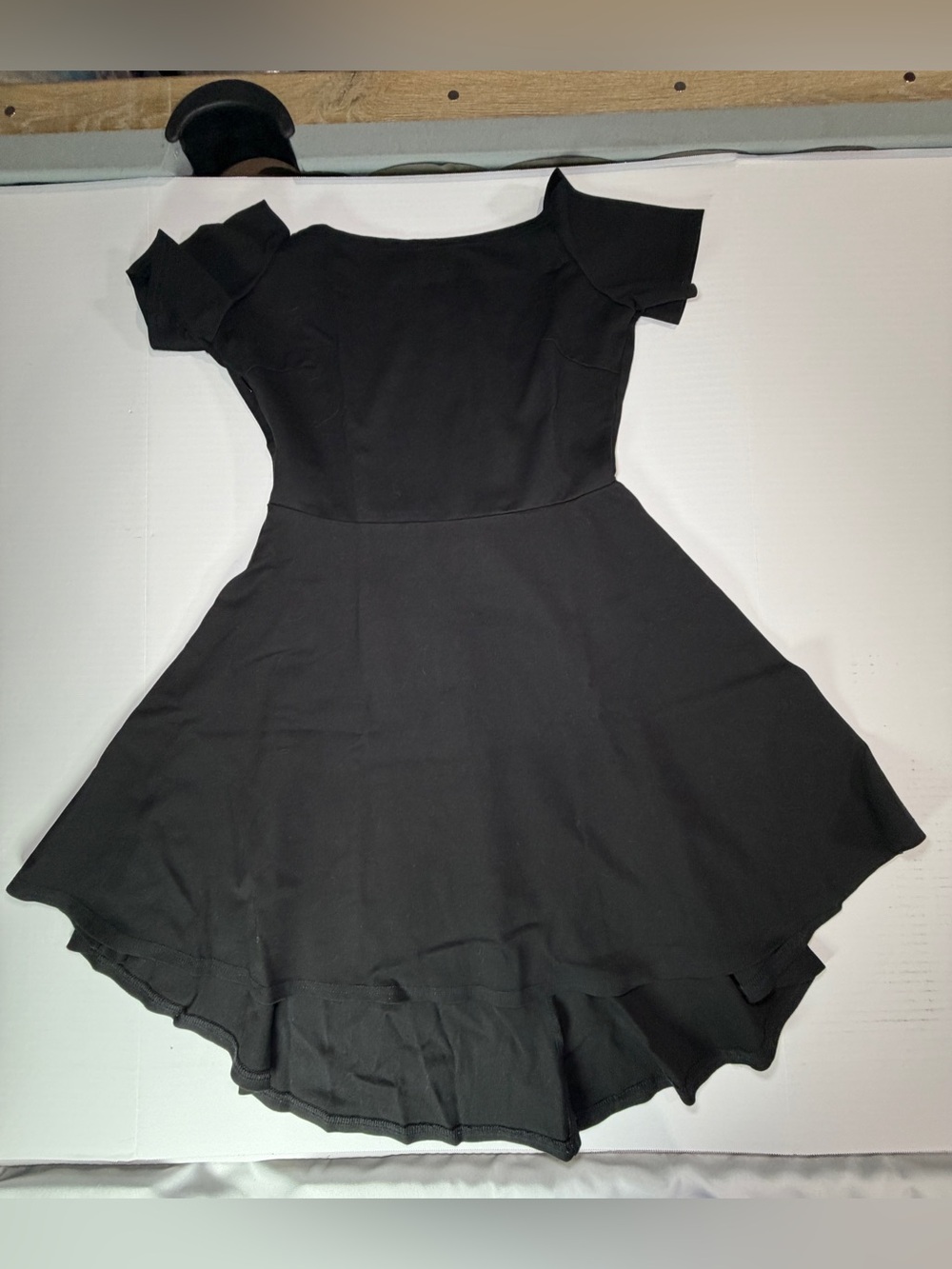 Classic Black Off-Shoulder High-Low Fit & Flare Dress